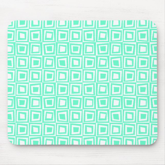 Retro Squares - Turquoise on White Mouse Pad (Front)