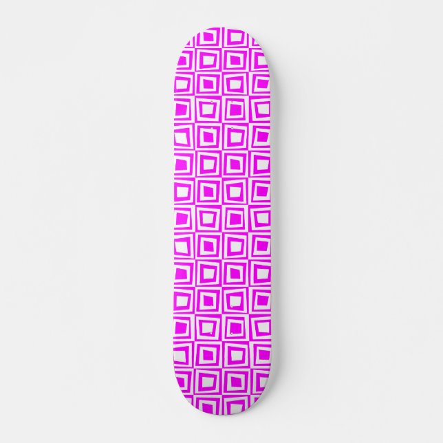 Retro Squares - White on Magenta Skateboard (Front)