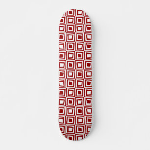 Retro Squares - White on Ruby Red Skateboard