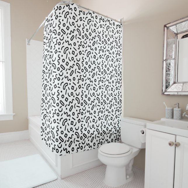 Retro Squiggle Pattern Shower Curtain (In Situ)