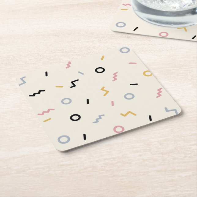 Retro Squiggle Pattern Square Paper Coaster (Angled)