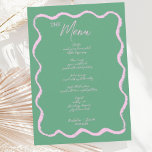 Retro Squiggle Pink and Green Handwritten Wedding  Menu<br><div class="desc">A trendy wavy border handwritten scribble style wedding menu card following the latest trend in wedding stationary.</div>