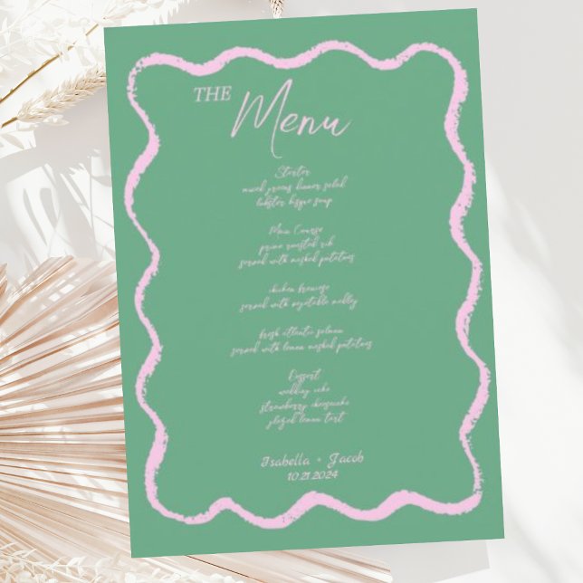 Retro Squiggle Pink and Green Handwritten Wedding  Menu (Creator Uploaded)