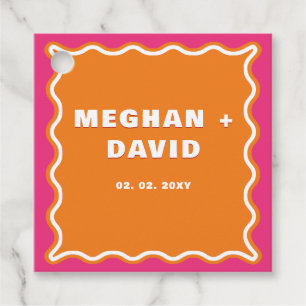 Retro Squiggle Wavy Curve Pink Orange Wedding  Favour Tags