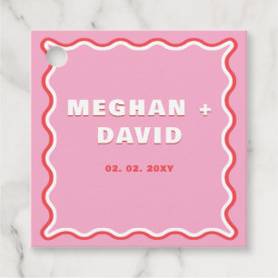 Retro Squiggle Wavy Curve Pink Red Wedding  Favour Tags
