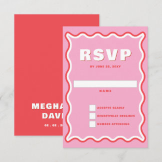 Retro Squiggle Wavy Curve Pink Red Wedding  RSVP Card