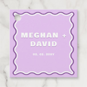 Retro Squiggle Wavy Curve Purple Wedding Favour Tags
