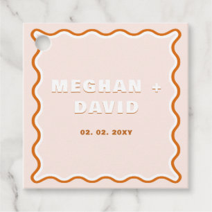 Retro Squiggle Wavy Curve Terracotta Wedding  Favour Tags