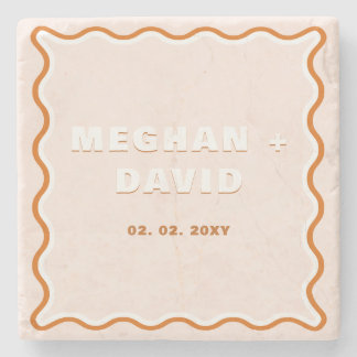 Retro Squiggle Wavy Curve Terracotta Wedding   Stone Coaster