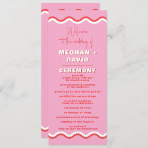 Retro Squiggle Wavy Pink Red Wedding   Program