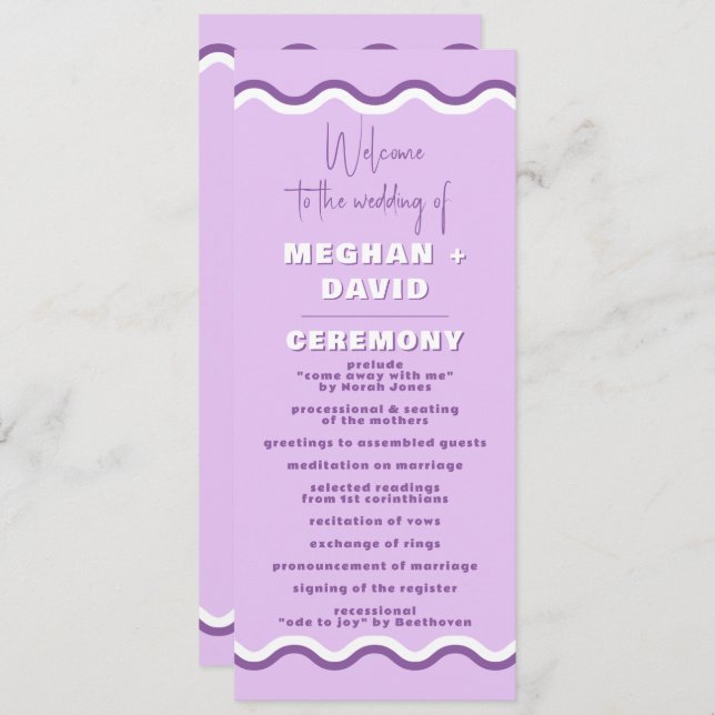 Retro Squiggle Wavy Purple Wedding Program (Front/Back)