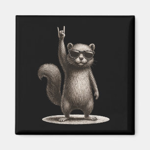 Retro Squirrel Rock Music Funny Gift Men Women Boy Magnet