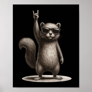 Retro Squirrel Rock Music Funny Gift Men Women Boy Poster
