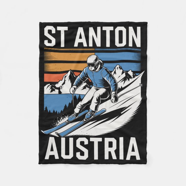 Retro St Anton Austria Ski Resort  Fleece Blanket (Front)