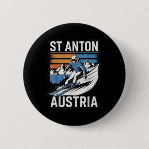 Retro St Anton Austria Ski Resort, Fun Alpine Skii 6 Cm Round Badge
