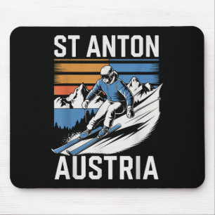 Retro St Anton Austria Ski Resort, Fun Alpine Skii Mouse Pad