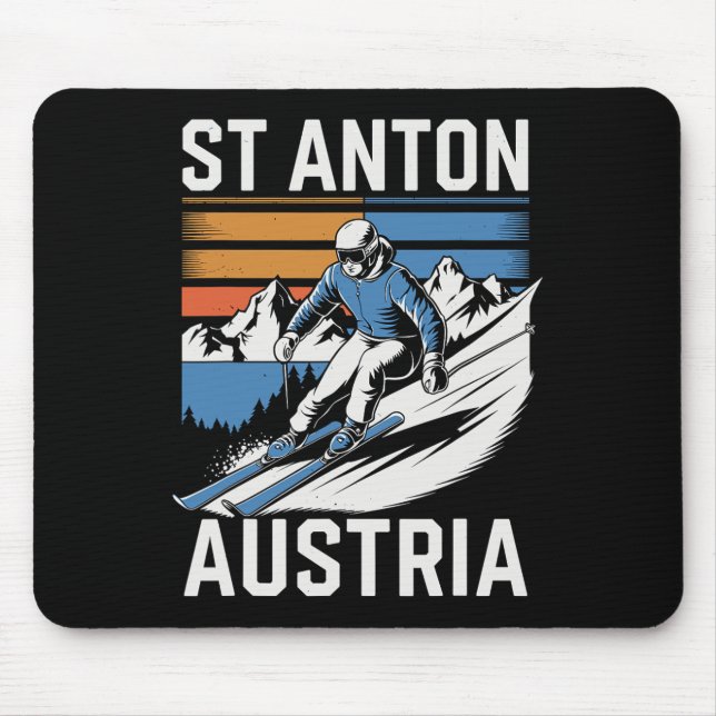 Retro St Anton Austria Ski Resort  Mouse Pad (Front)