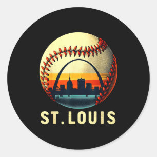 Retro St Louis Baseball City Skyline Game Day Spor Classic Round Sticker