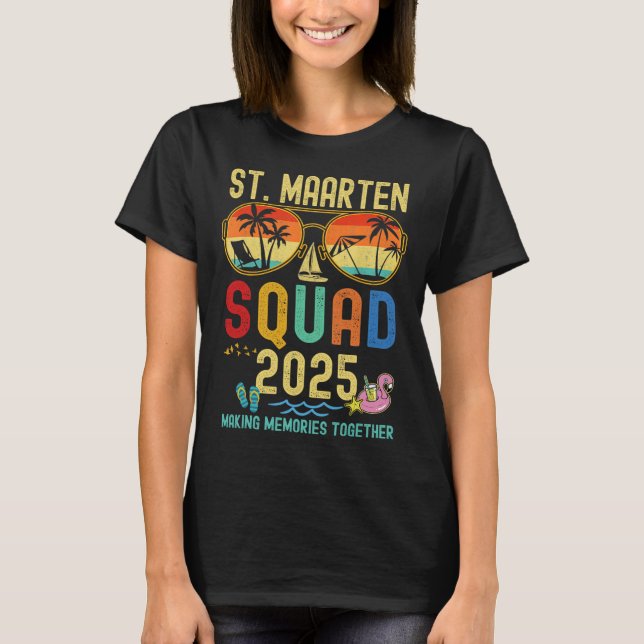 Retro St. Maarten Cruise Vacation 2025 Family Frie T-Shirt (Front)