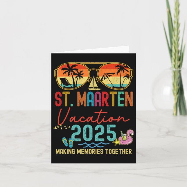 Retro St. Maarten Vacation 2025 Memories Matching  Card (Front)