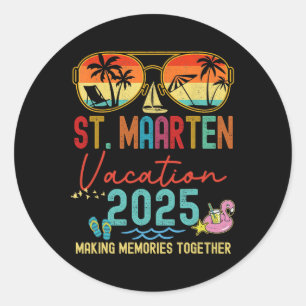Retro St. Maarten Vacation 2025 Memories Matching  Classic Round Sticker