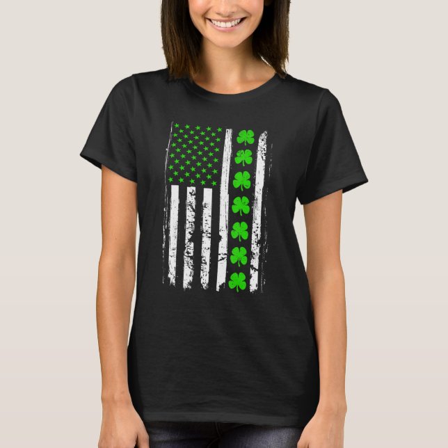 Retro St  Patrick's Day Green Irish American Flag  T-Shirt (Front)