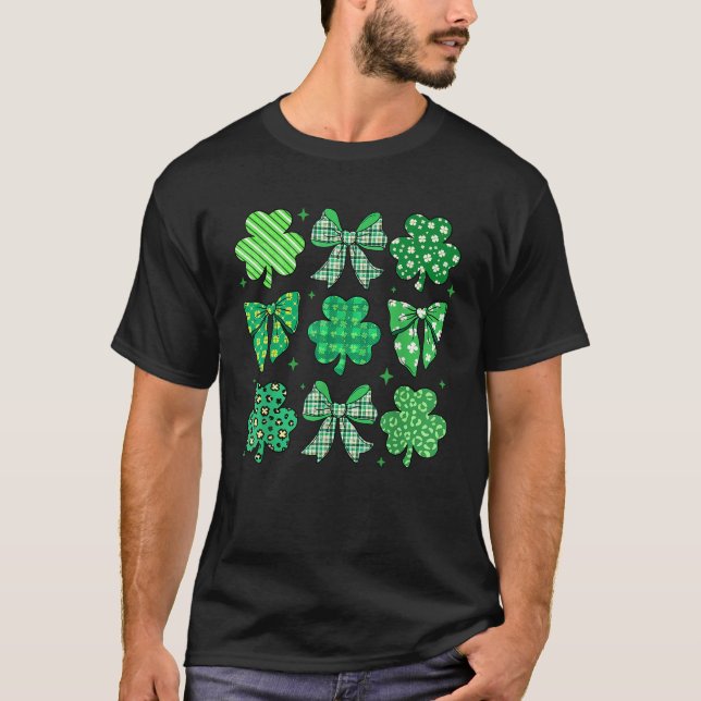 Retro St Patricks Day Lucky Shamrock Coquette Bow  T-Shirt (Front)