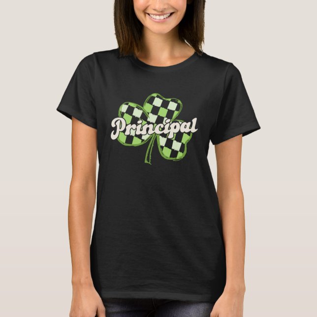 Retro St Patricks Day School Principal Lucky Shamr T-Shirt (Front)