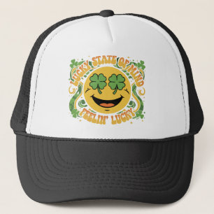 Retro St. Patrick's Day Smiley Face Lucky State Trucker Hat