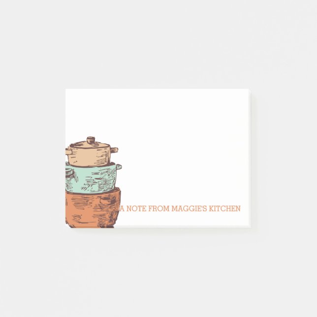 retro stacked cooking pots pans chef catering post-it notes (Front)