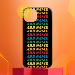 Retro Stacked Name Pattern Rainbow Colours 70s