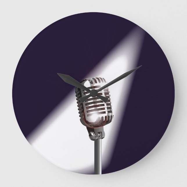 Retro Stage Microphone Large Clock (Front)