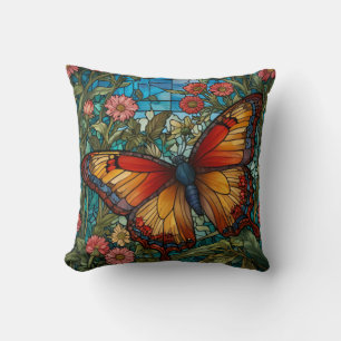 Retro stain glass butterfly garden cushion