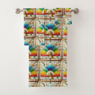 Retro Stained Glass Rainbow Mid Century Modern Bath Towel Set