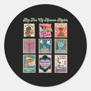 Retro stamp big fan of human rights funny quoteRet Classic Round Sticker