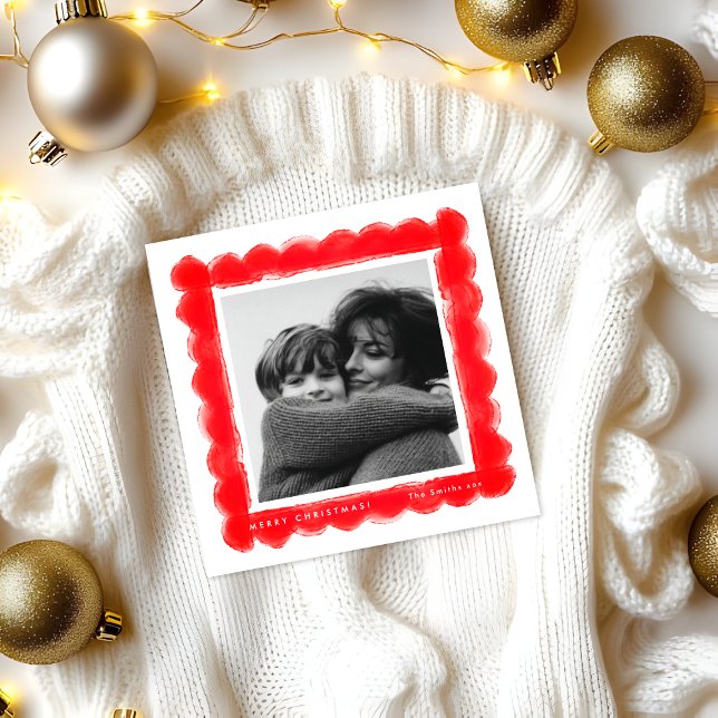 retro stamping red frame photo square christmas holiday card (Creator Uploaded)