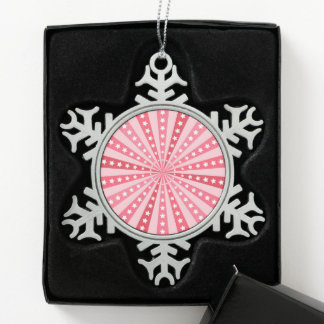 Retro Starburst Background - Red Snowflake Pewter Christmas Ornament