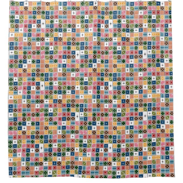 Retro Starburst Dominoes Shower Curtain (Front)