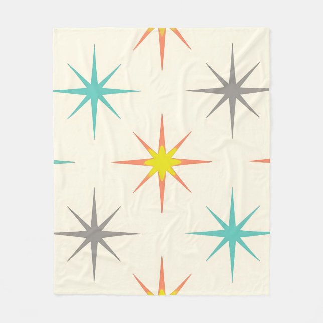Retro Starburst Mid-Century Pattern Fleece Blanket (Front)