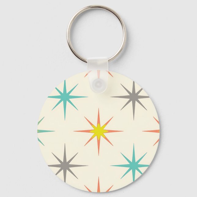 Retro Starburst Mid-Century Pattern Key Ring (Front)