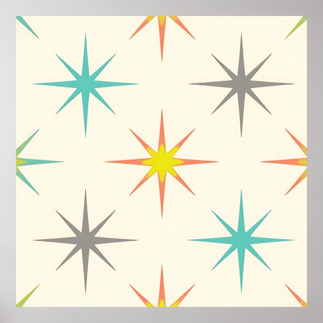 Retro Starburst Mid-Century Pattern Poster (Front)
