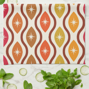 Retro Starbursts on Colourful ogee ovals pattern Tea Towel