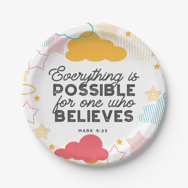 Retro Starry Sky Art Pattern with Bible Verse Paper Plate (Front)