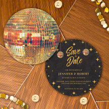 Retro Stars Black Gold Glitter Disco Ball Wedding