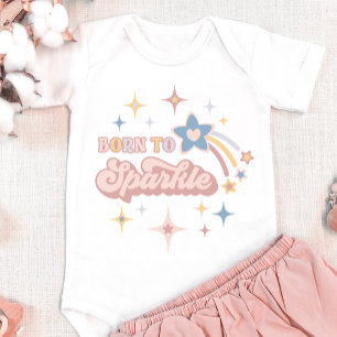 Retro Stars Born To Sparkle Colour Editable Girls Baby Bodysuit