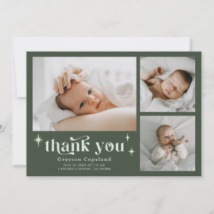 Retro Stars Boy Forest Green Birth Announcement 
