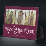 Retro Stars Cranberry Best Mum Ever Collage Plaque<br><div class="desc">Retro and unique mother's day photo keepsake plaque featuring 3 photos of yours with a typography text that says "best mum ever" with stars. The background is cranberry red.</div>
