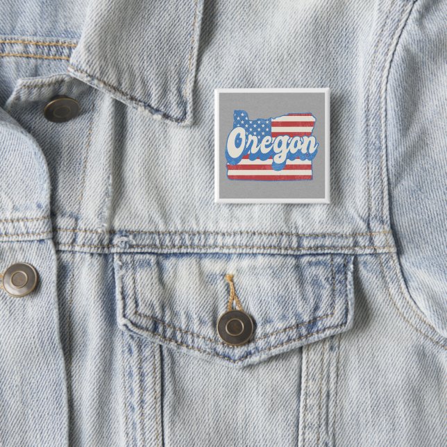 Retro Stars & Stripes Oregon Silhouette 15 Cm Square Badge (In Situ)