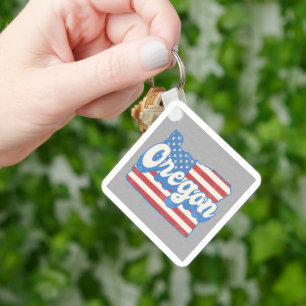 Retro Stars & Stripes Oregon Silhouette Key Ring