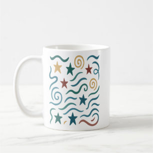 Retro Stars & Waves Pattern Design Coffee Mug